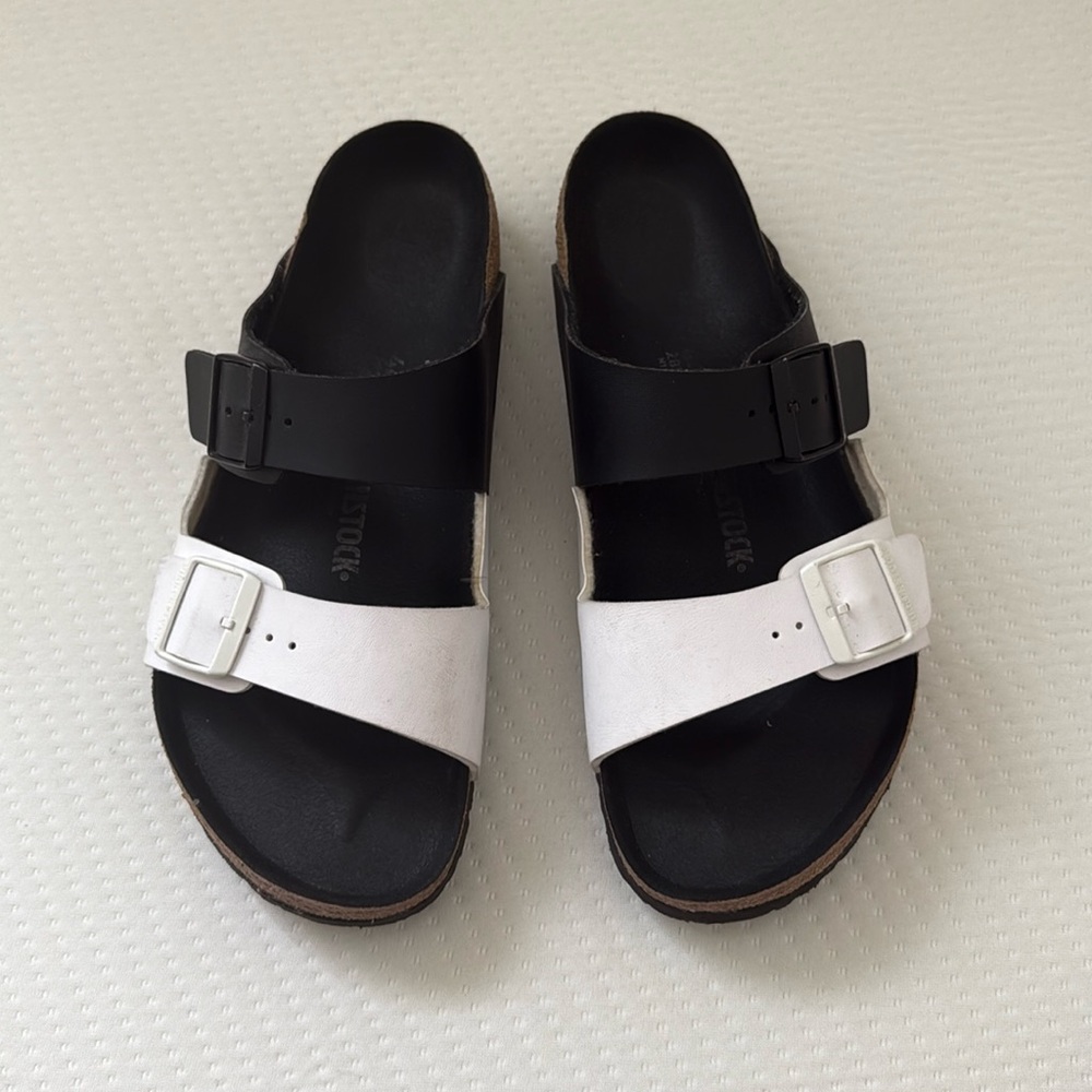 Birkenstock Arizona Men’s Black and White Sandals Size 11 EU Size 44 Birko-Flor